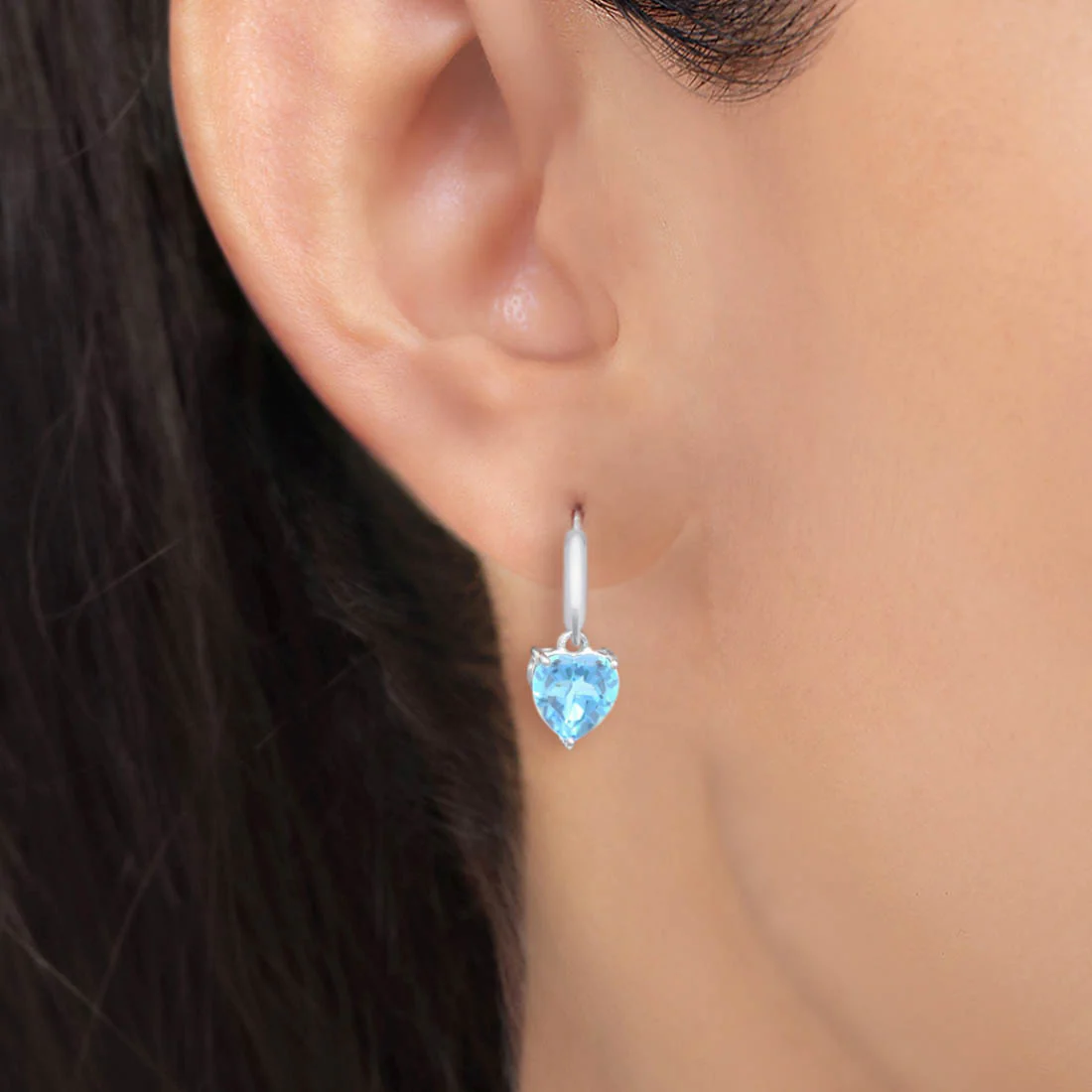 Blue Heart Drop Rhodium Plated 925 Sterling Silver Earrings - Image 2