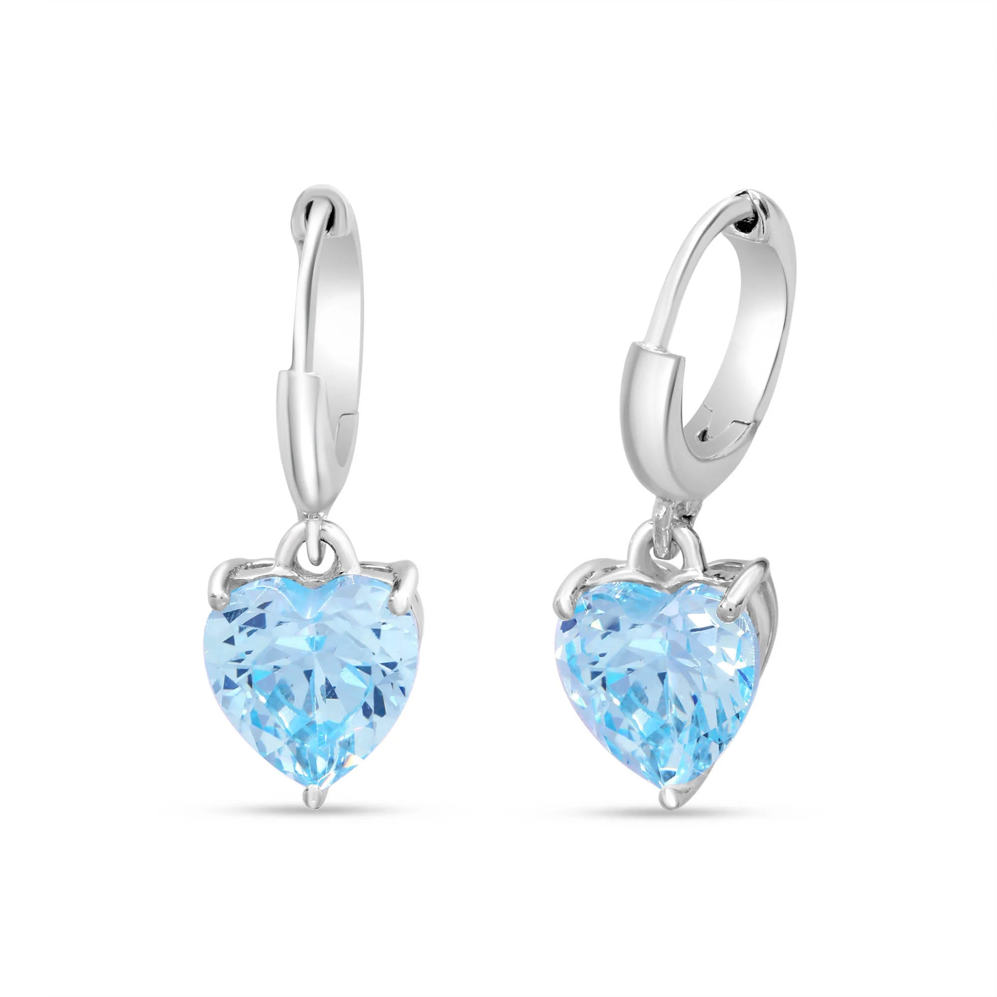 Blue Heart Drop Rhodium Plated 925 Sterling Silver Earrings - Image 3
