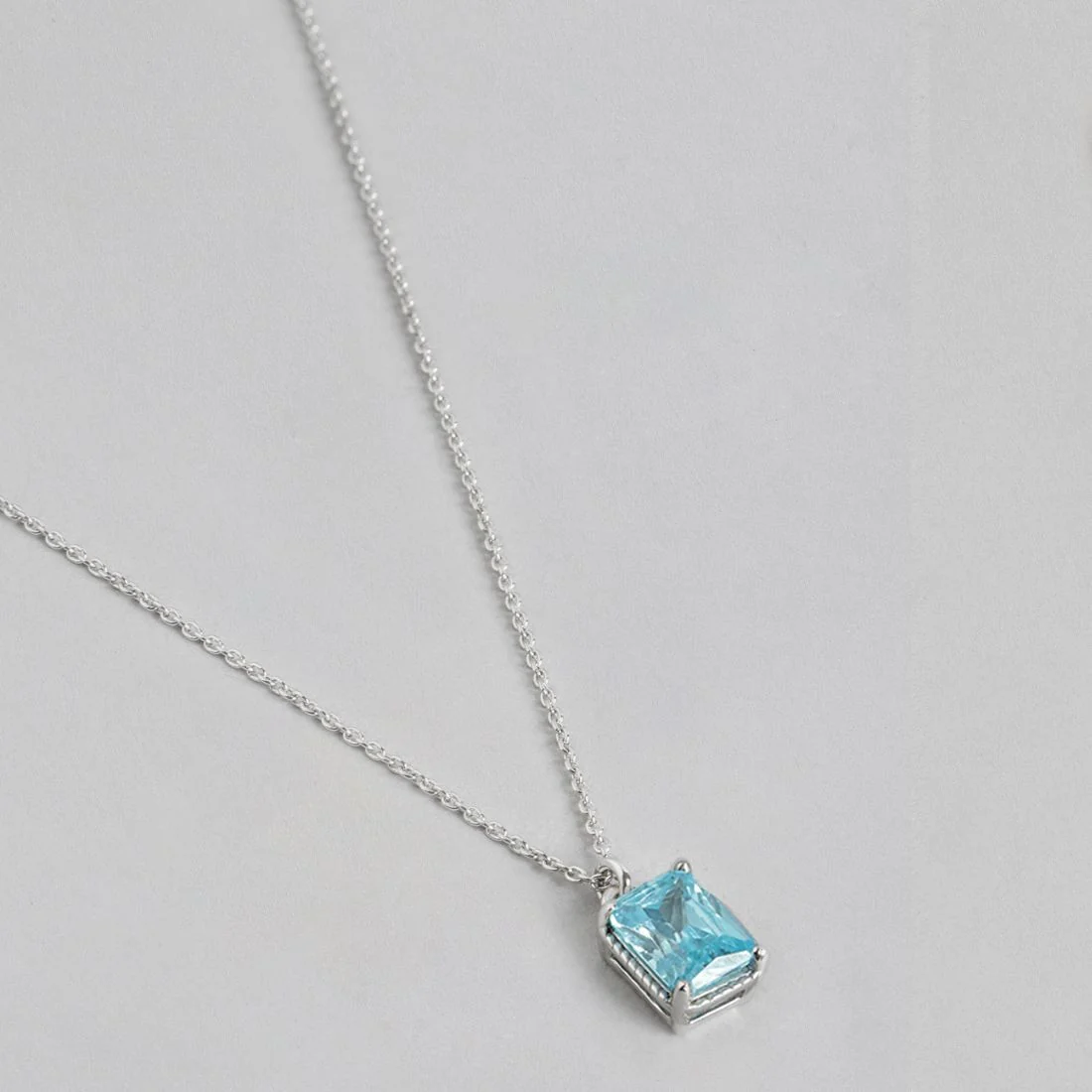 Blue Solitaire Rhodium Plated 925 Sterling Silver Link Chain Necklace - Image 4