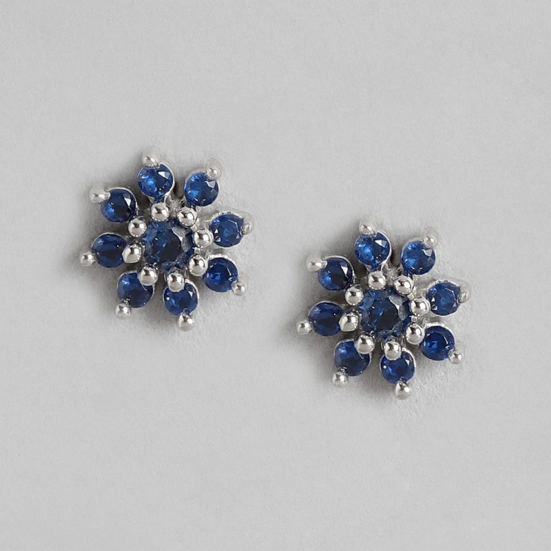 Blue Stones Star Rhodium Plated 925 Sterling Silver Stud - Image 3