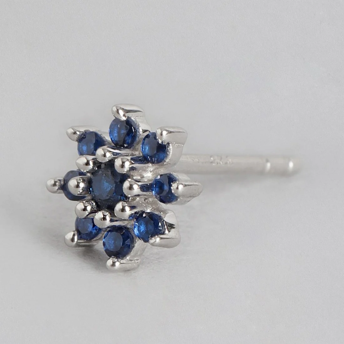 Blue Stones Star Rhodium Plated 925 Sterling Silver Stud - Image 4