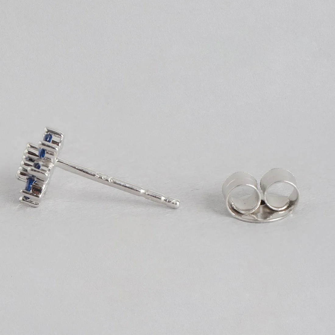Blue Stones Star Rhodium Plated 925 Sterling Silver Stud - Image 5