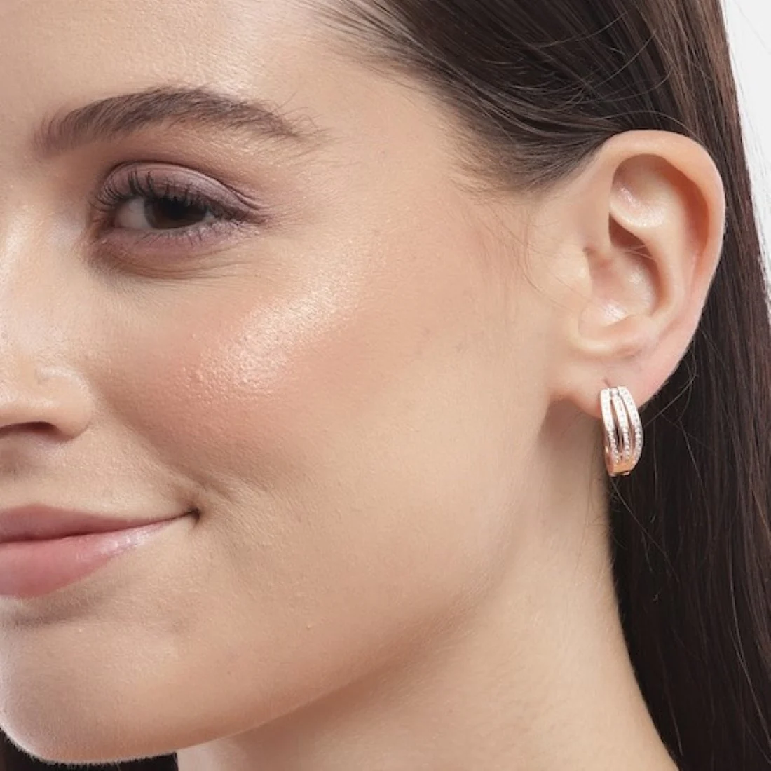 Blushing Beauty Rose Gold CZ-Adorned 925 Sterling Silver Hoops - Image 2