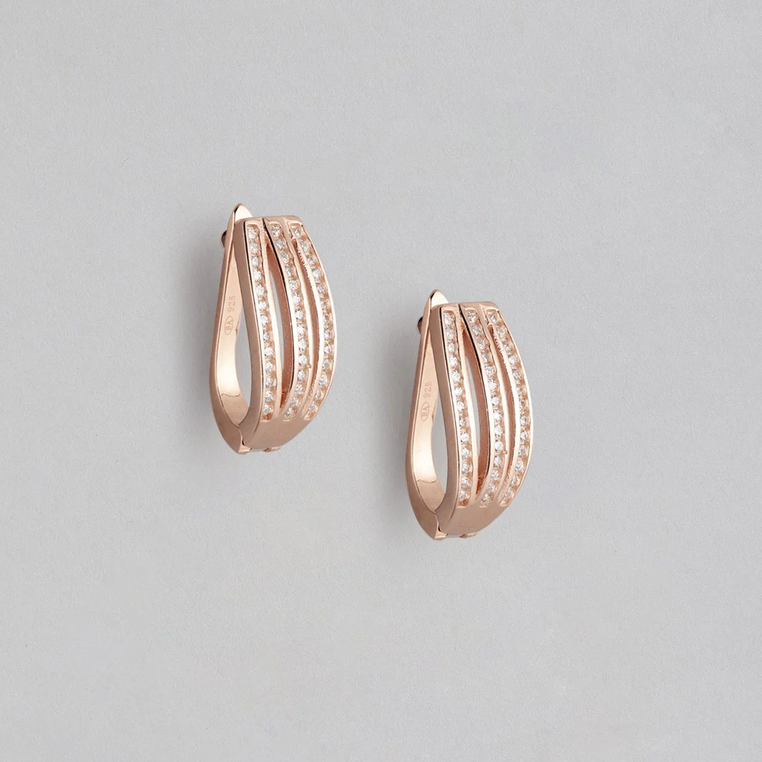 Blushing Beauty Rose Gold CZ-Adorned 925 Sterling Silver Hoops - Image 3