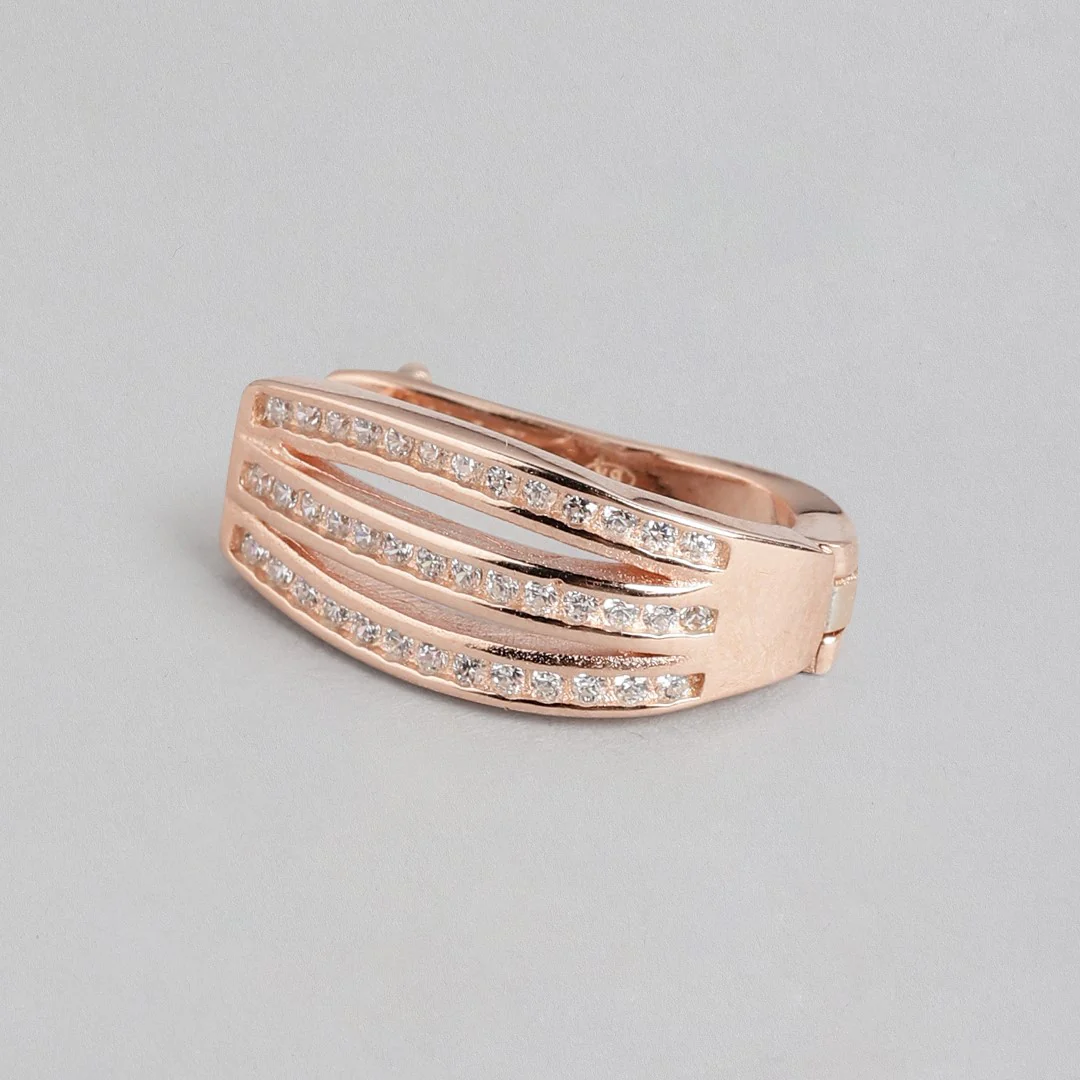 Blushing Beauty Rose Gold CZ-Adorned 925 Sterling Silver Hoops - Image 4