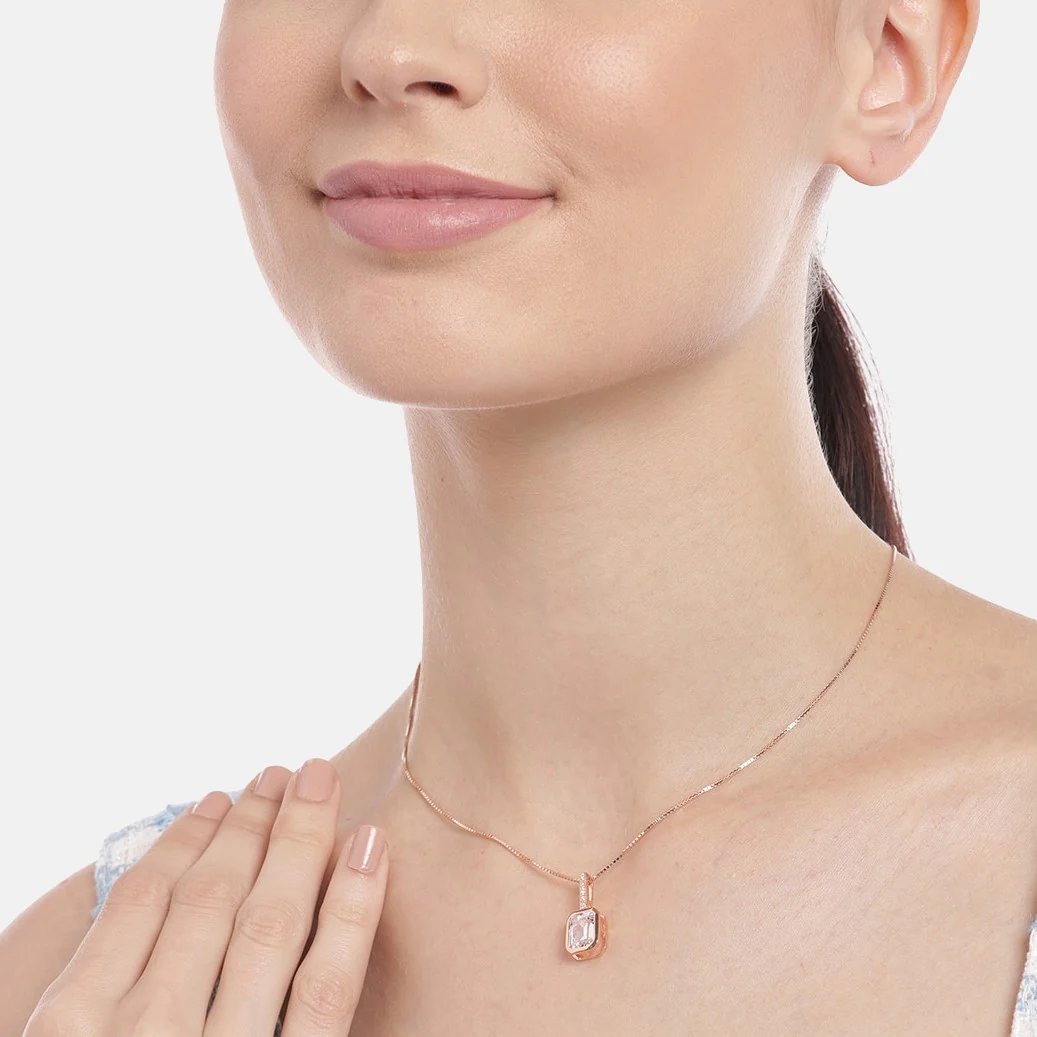 Blushing Beauty Rose Gold Plated CZ 925 Sterling Silver Pendant with Chain - Image 2