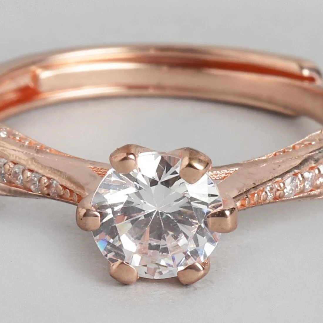 Blushing Rose Gold-Plated 925 Sterling Silver CZ Ring (Adjustable) - Image 6