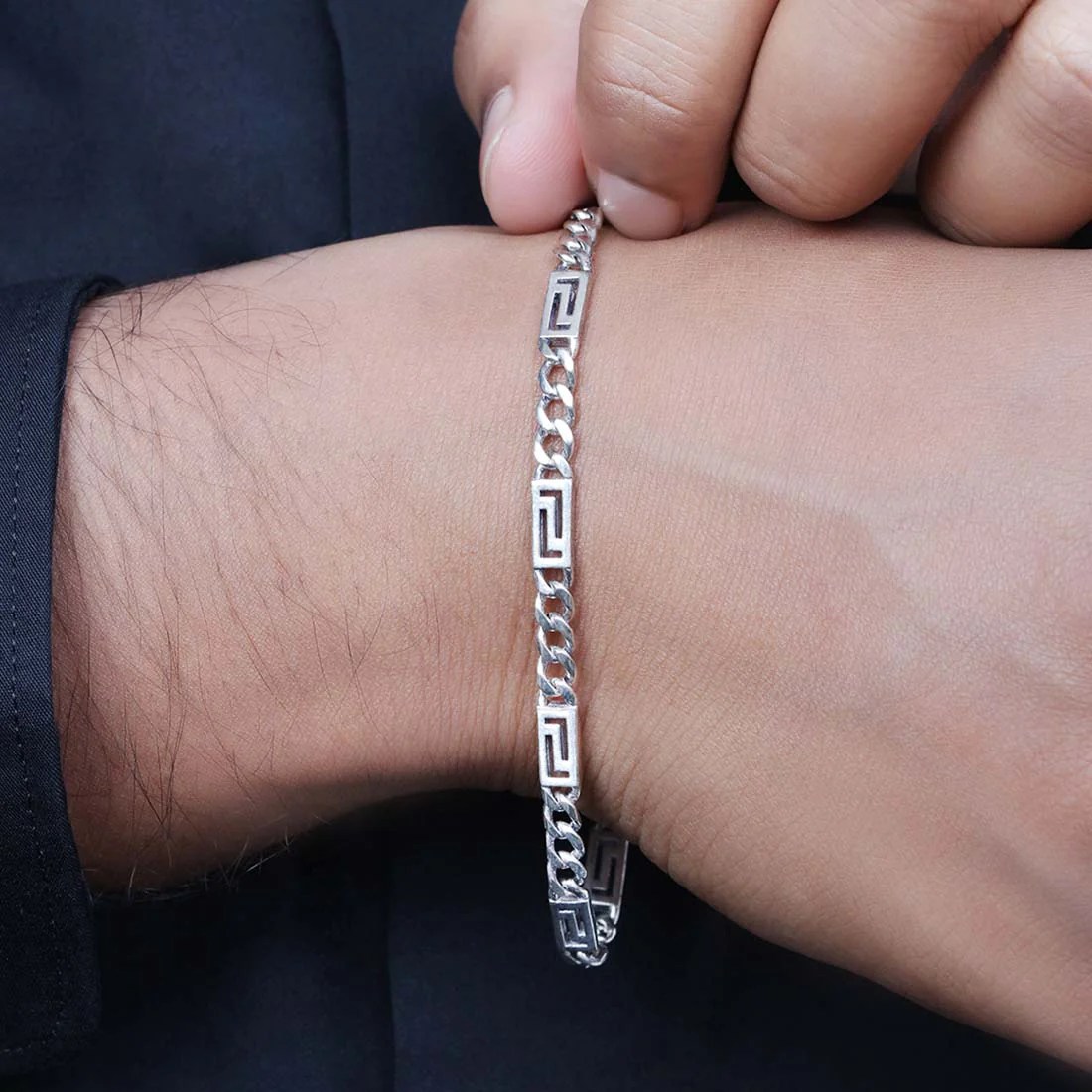 Bold Rhodium Plated 925 Sterling Silver Chain Men's Bracelet - Image 2