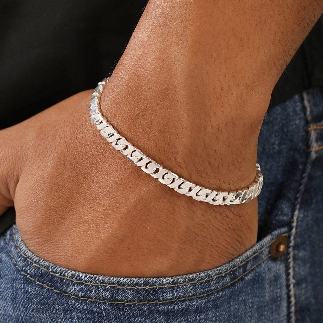 Bold Silver-Plated 925 Sterling Silver Men's Curb Chain Bracelet (One Size) - Image 2