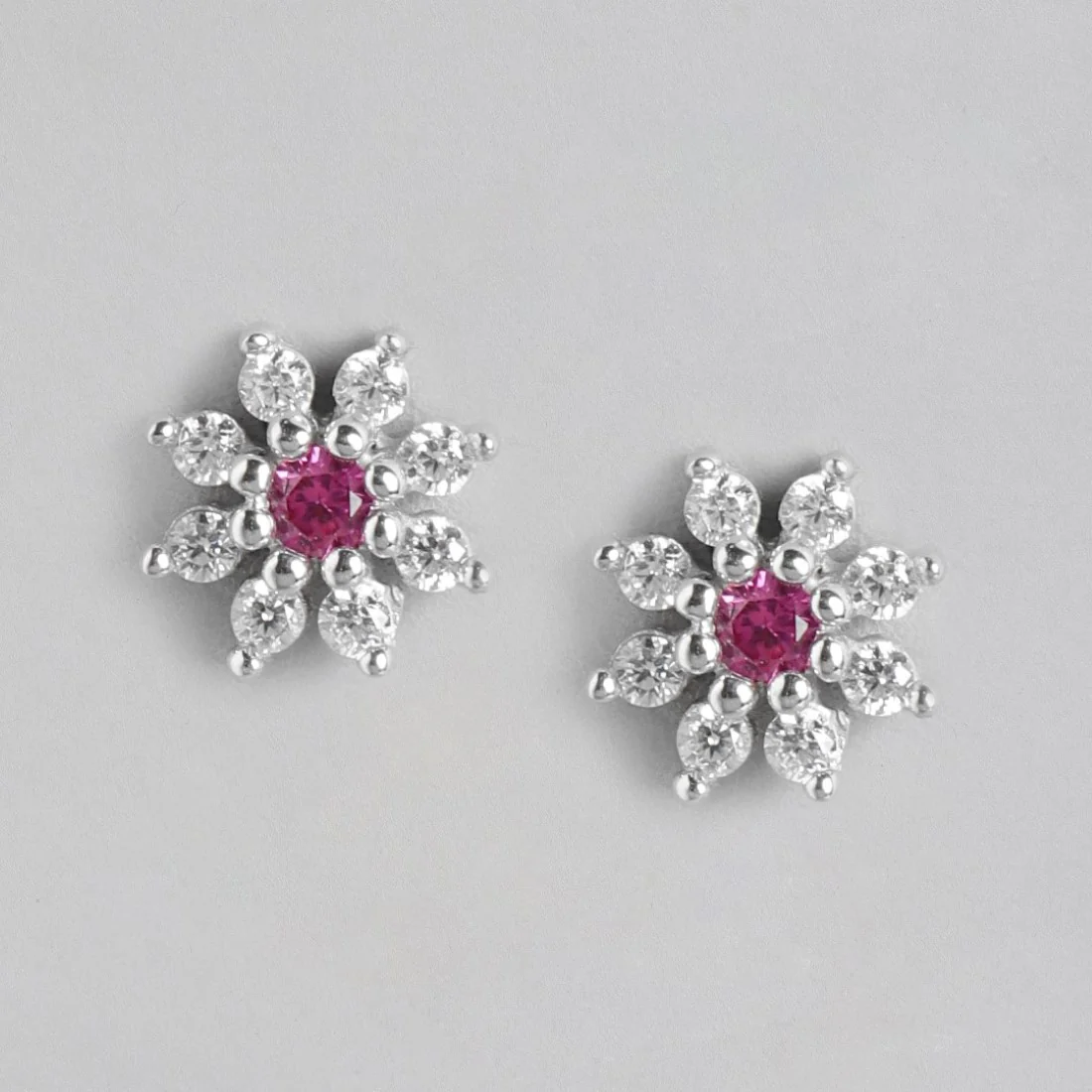 Floral Sparkle Rhodium Plated 925 Sterling Silver Earrings