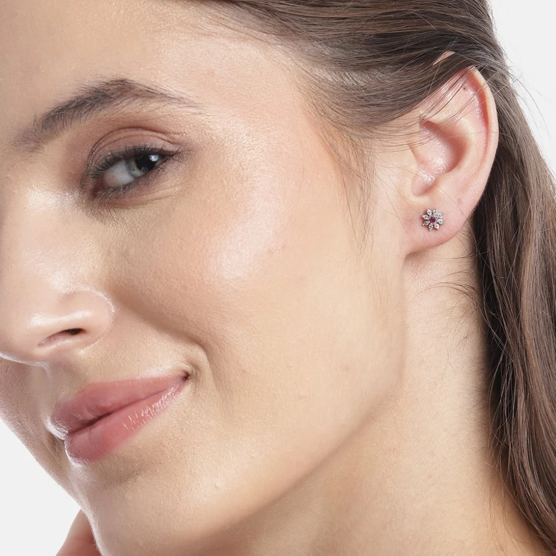 Floral Sparkle Rhodium Plated 925 Sterling Silver Earrings - Image 2