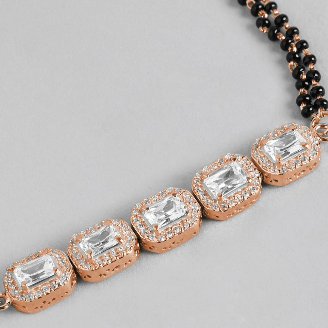 Rose Petal Sparkle CZ & Black Beads Rose Gold Plated 925 Sterling Silver Bracelet - Image 5
