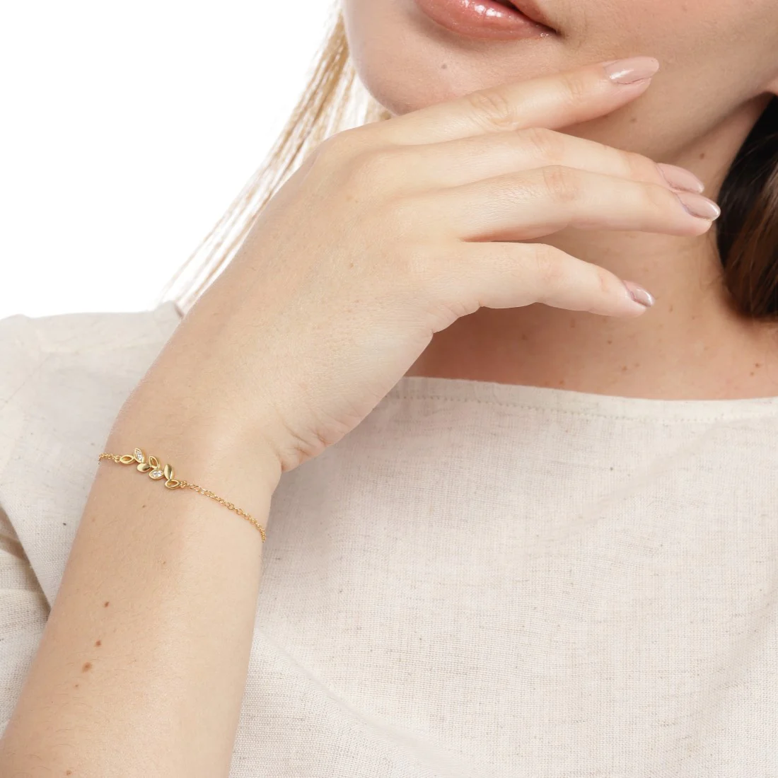 Golden Foliage 925 Sterling Silver Gold-Plated Leaf Bracelet - Image 3