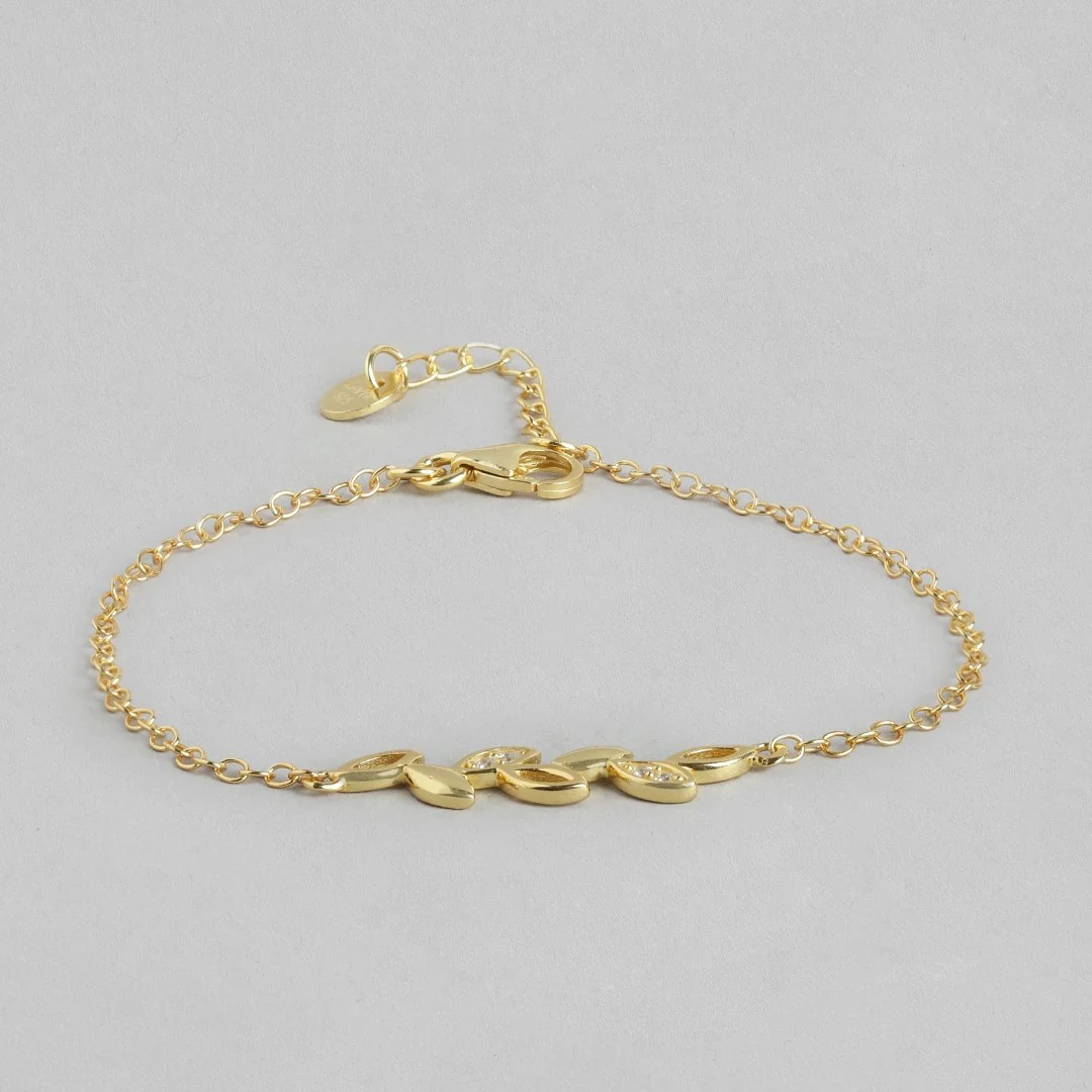 Golden Foliage 925 Sterling Silver Gold-Plated Leaf Bracelet - Image 4