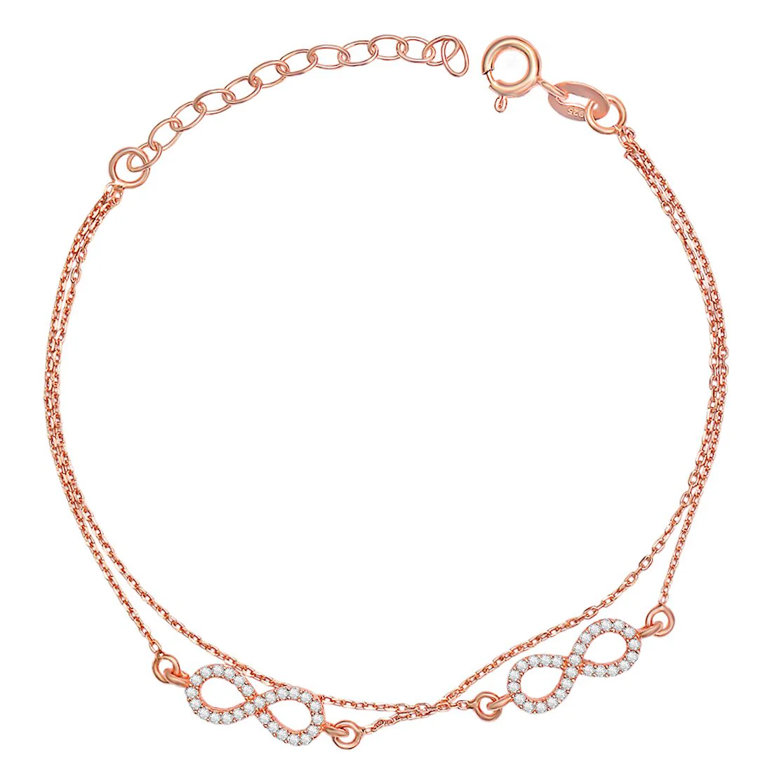 Dual Infinity CZ Link chain Rose Gold Plated 925 Sterling Silver Bracelet - Image 3