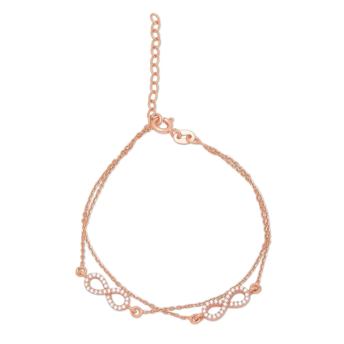 Dual Infinity CZ Link chain Rose Gold Plated 925 Sterling Silver Bracelet - Image 4