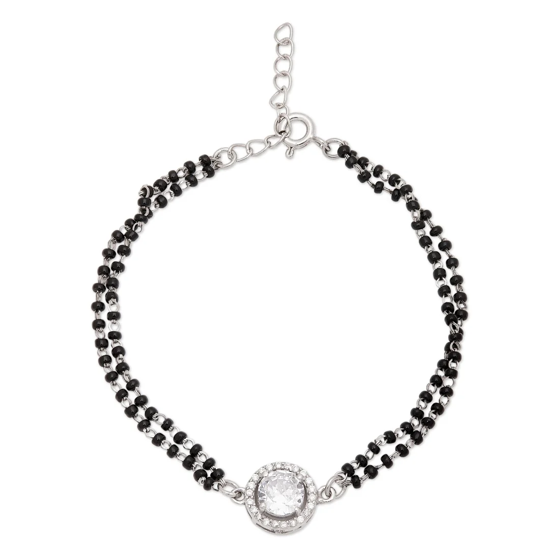 Solitaire Beaded Mangalsutra 925 Sterling Silver Bracelet - Image 4