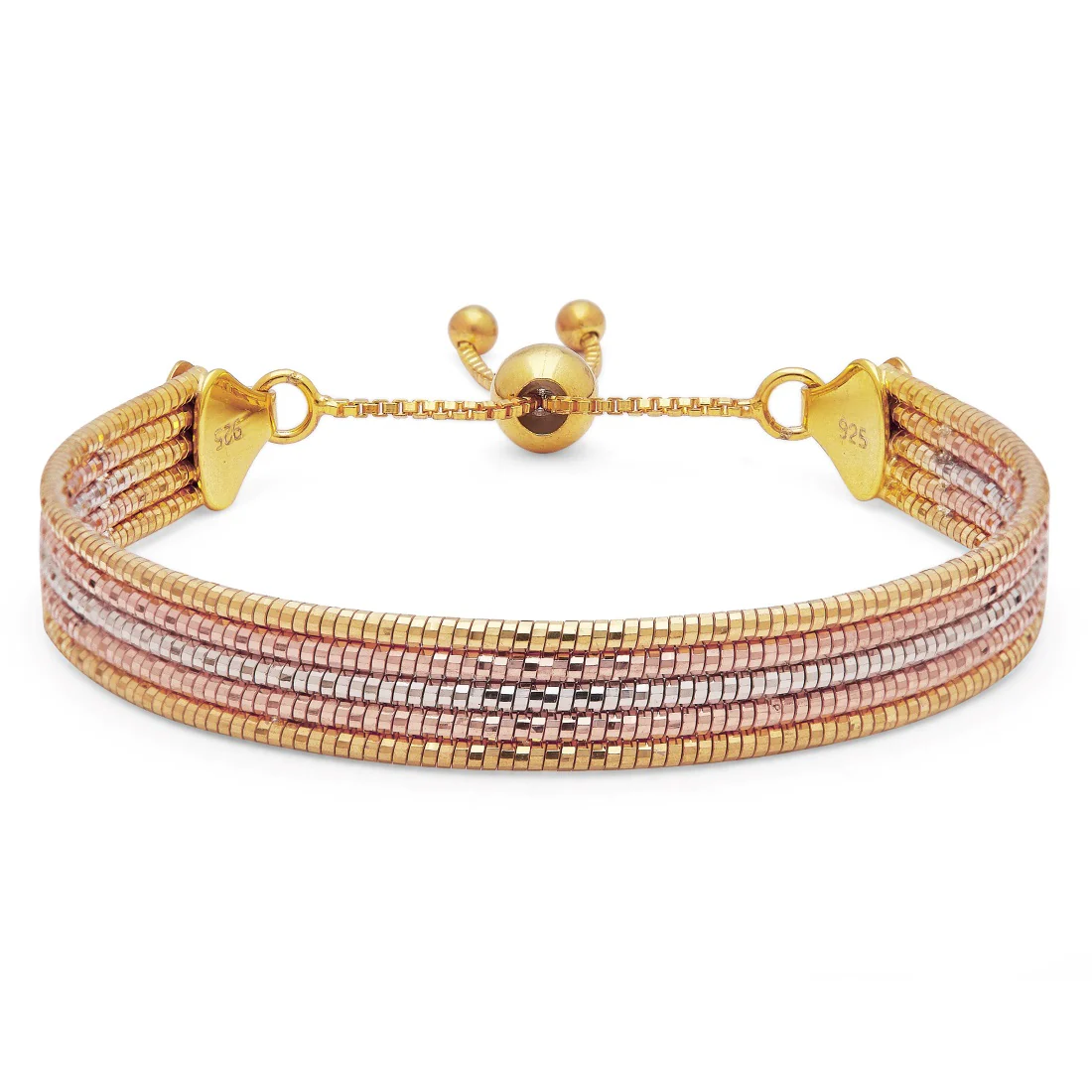 Eternal Sparkle Layered Triple-Tone Plated 925 Sterling Silver Bracelet - Image 3