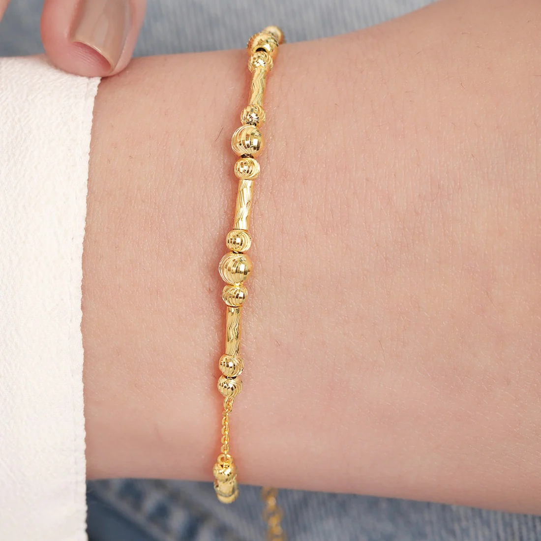 Gleaming Serenity Beads Gold Plating 925 Sterling Silver Bracelet - Image 3