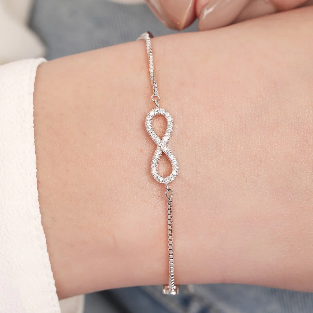 Celestial Brilliance Rhodium Plated Cubic Zirconia Infinity 925 Sterling Silver Bracelet - Image 2
