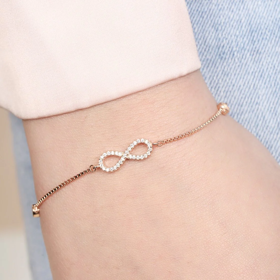 Infinity Celestial Brilliance CZ Rose Gold Plated 925 Sterling Silver Bracelet - Image 2