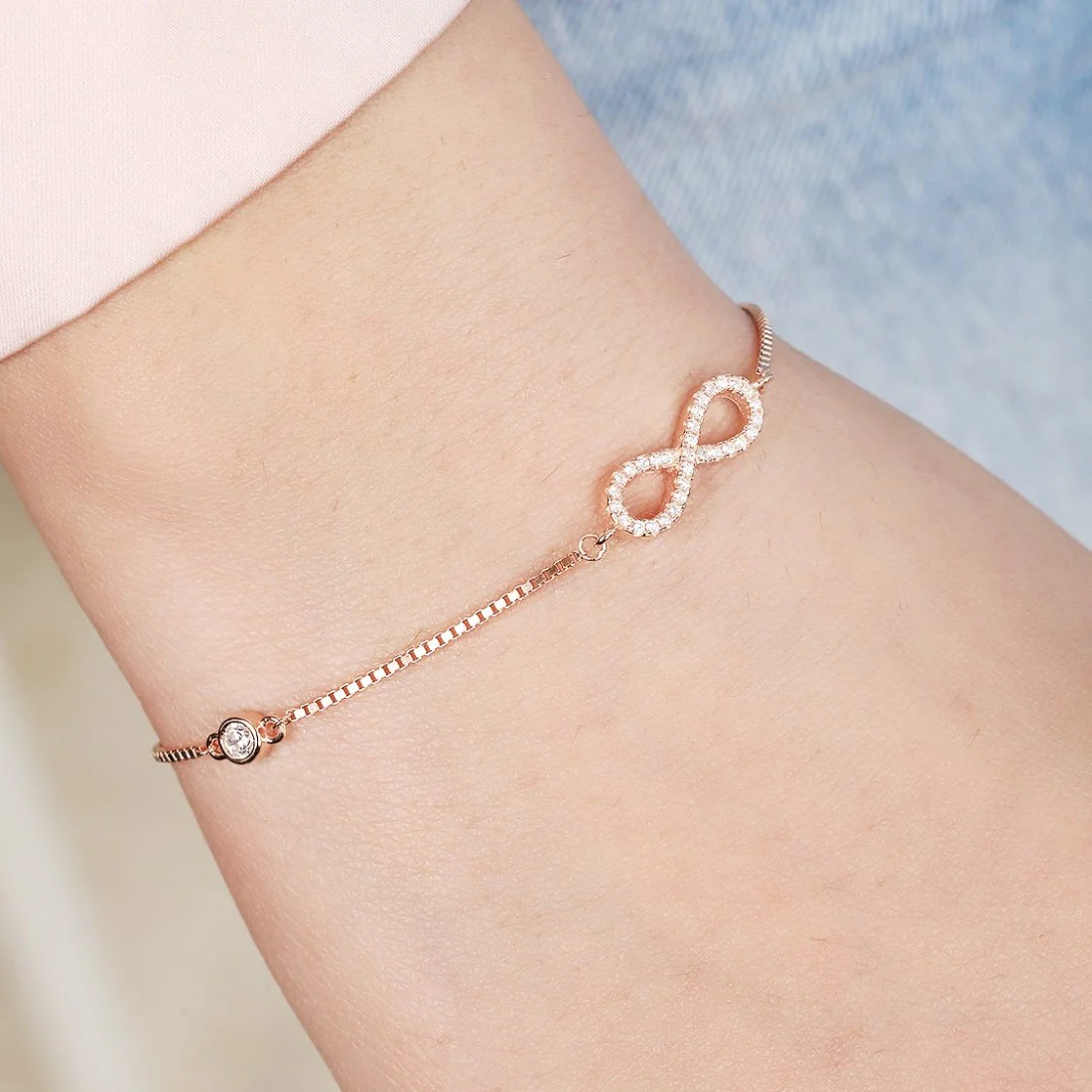 Infinity Celestial Brilliance CZ Rose Gold Plated 925 Sterling Silver Bracelet - Image 3