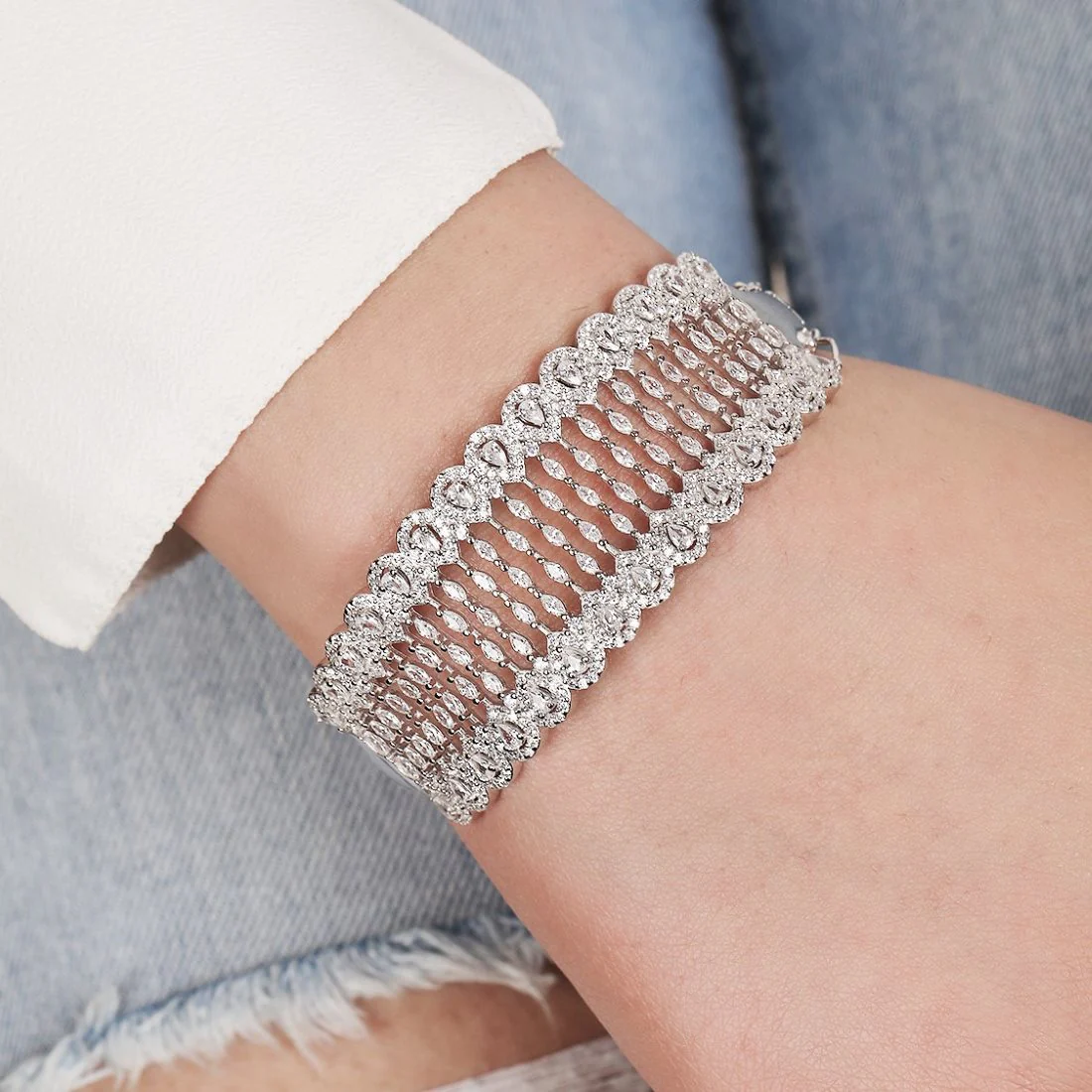 Cubic Zirconia Oval Rhodium Plating 925 Sterling Silver Bracelet - Image 2