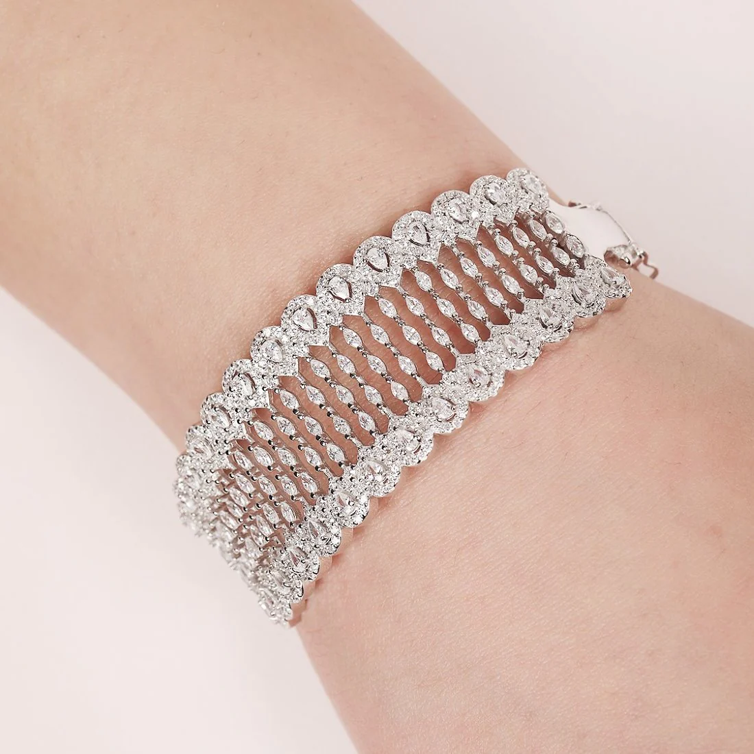 Cubic Zirconia Oval Rhodium Plating 925 Sterling Silver Bracelet - Image 3