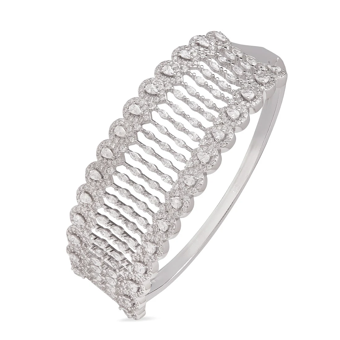 Cubic Zirconia Oval Rhodium Plating 925 Sterling Silver Bracelet - Image 4