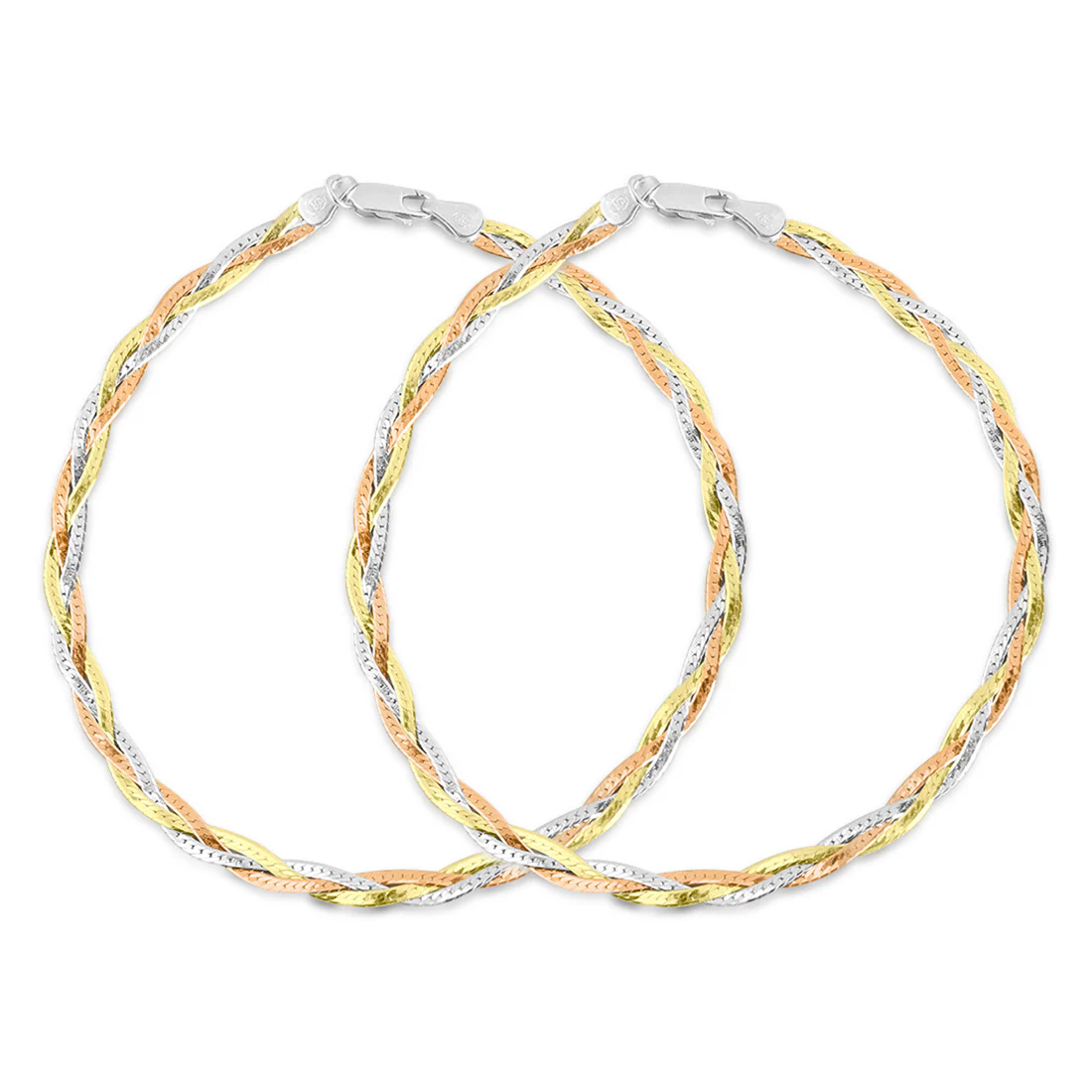 Braided Triple Tone Plated 925 Sterling Silver Anklet - Image 5