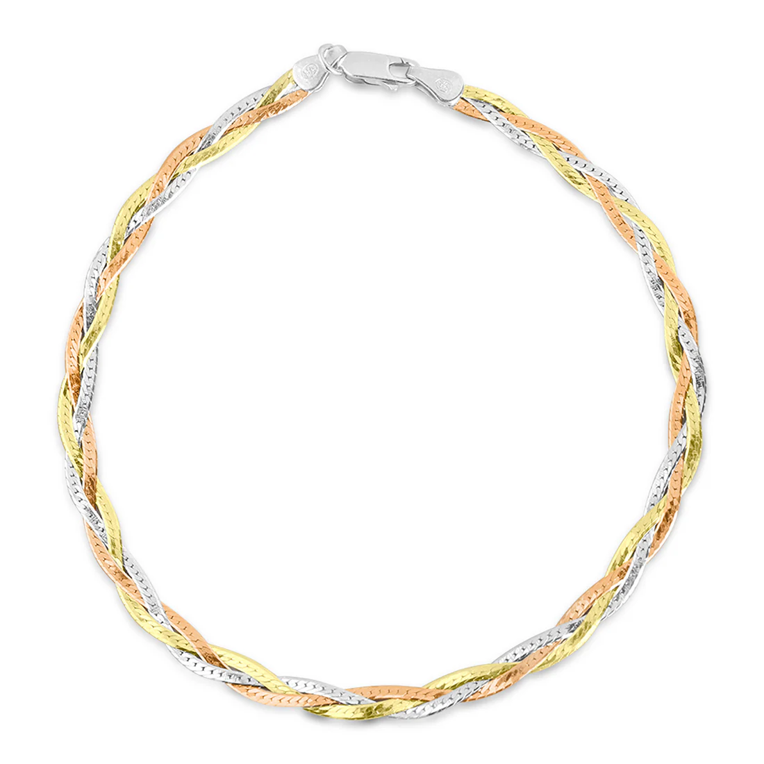 Braided Triple Tone Plated 925 Sterling Silver Anklet - Image 6