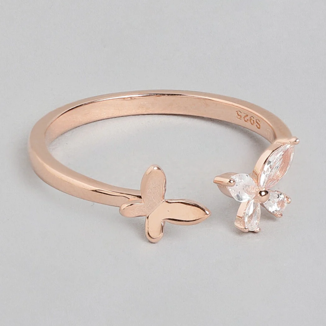 Butterfly 925 Silver Ring in Rose Gold (Adjustable) - Image 7