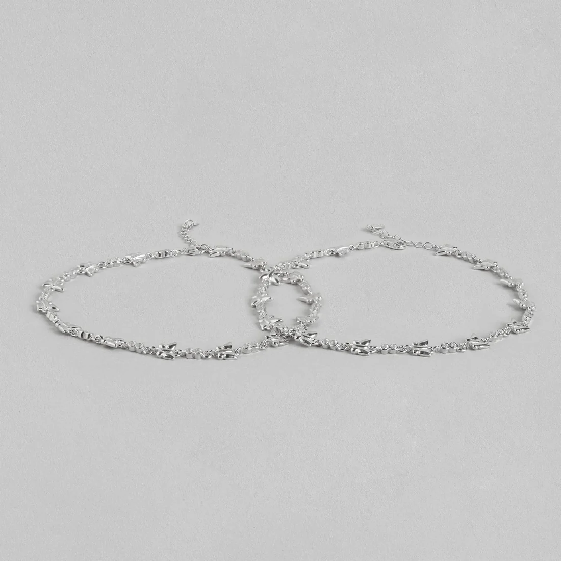 Butterfly Cubic Zirconia Rhodium Plated 925 Sterling Silver Women's Anklet - Image 3