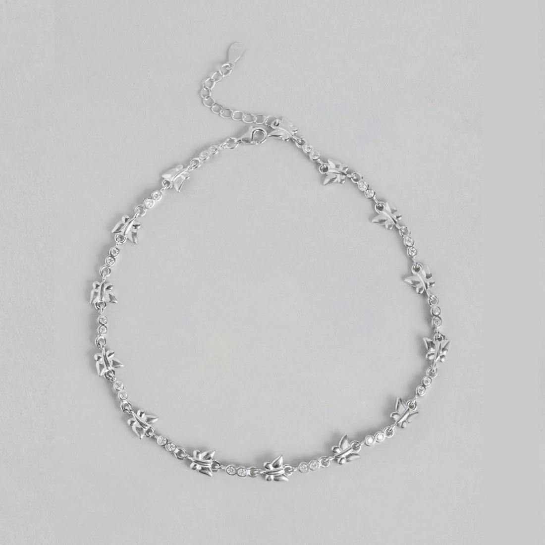 Butterfly Cubic Zirconia Rhodium Plated 925 Sterling Silver Women's Anklet - Image 4