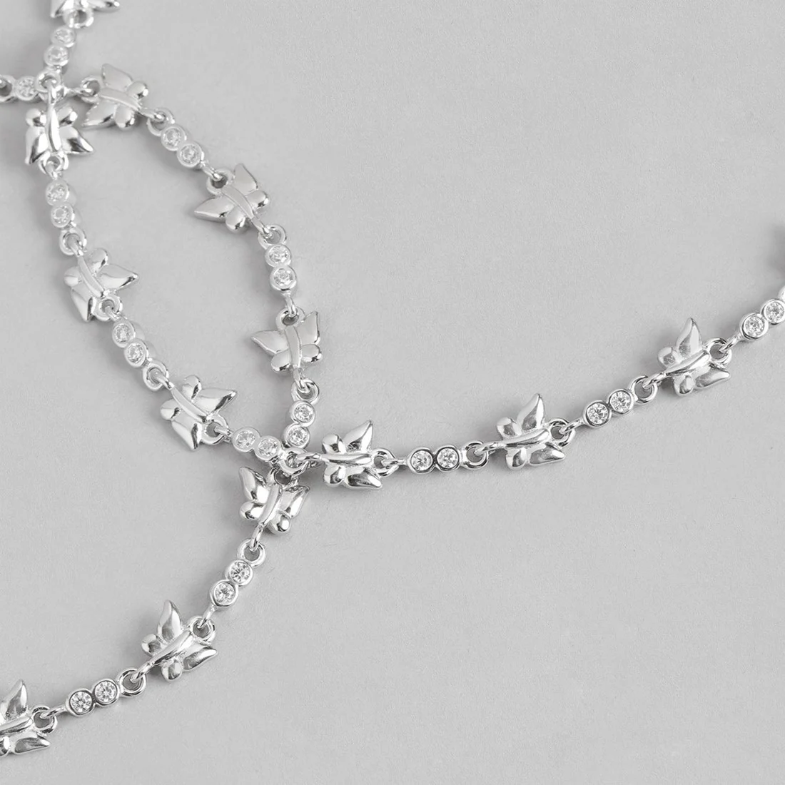 Butterfly Cubic Zirconia Rhodium Plated 925 Sterling Silver Women's Anklet - Image 5