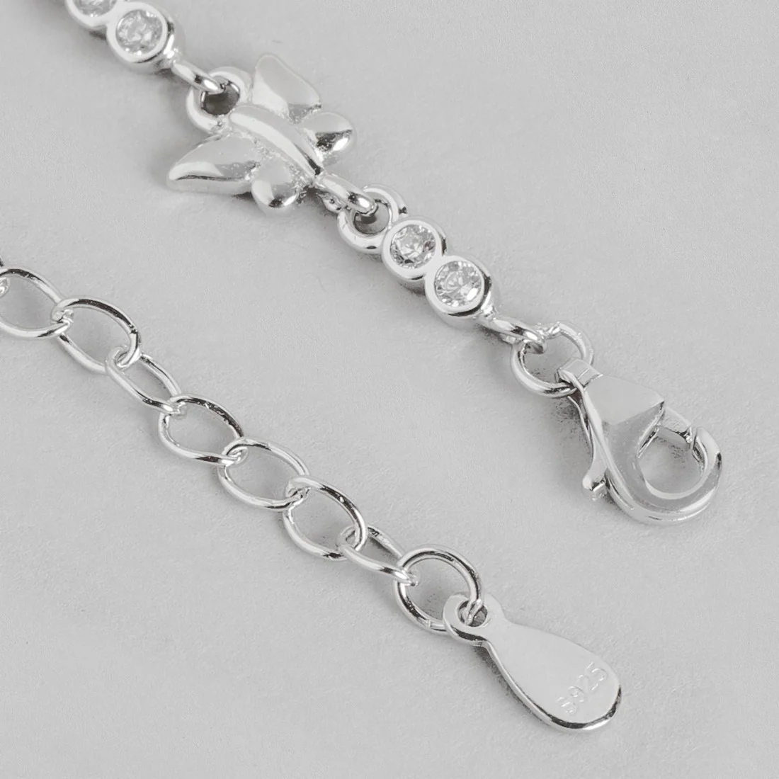 Butterfly Cubic Zirconia Rhodium Plated 925 Sterling Silver Women's Anklet - Image 6