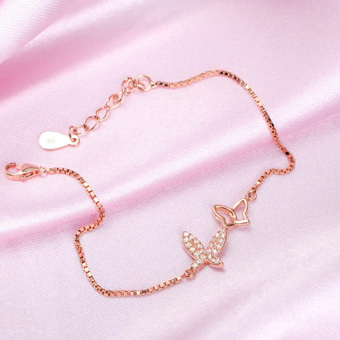 Butterfly Cubic Zirconia Rose Gold Plated 925 Sterling Silver Bracelet