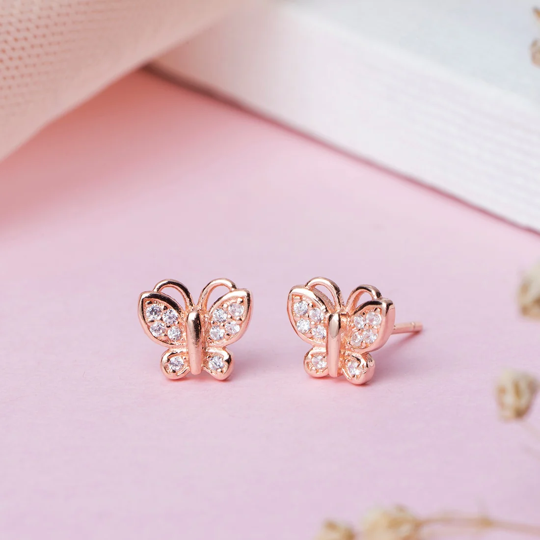 Butterfly Dreams Rose Gold-Plated CZ 925 Sterling Silver Earrings