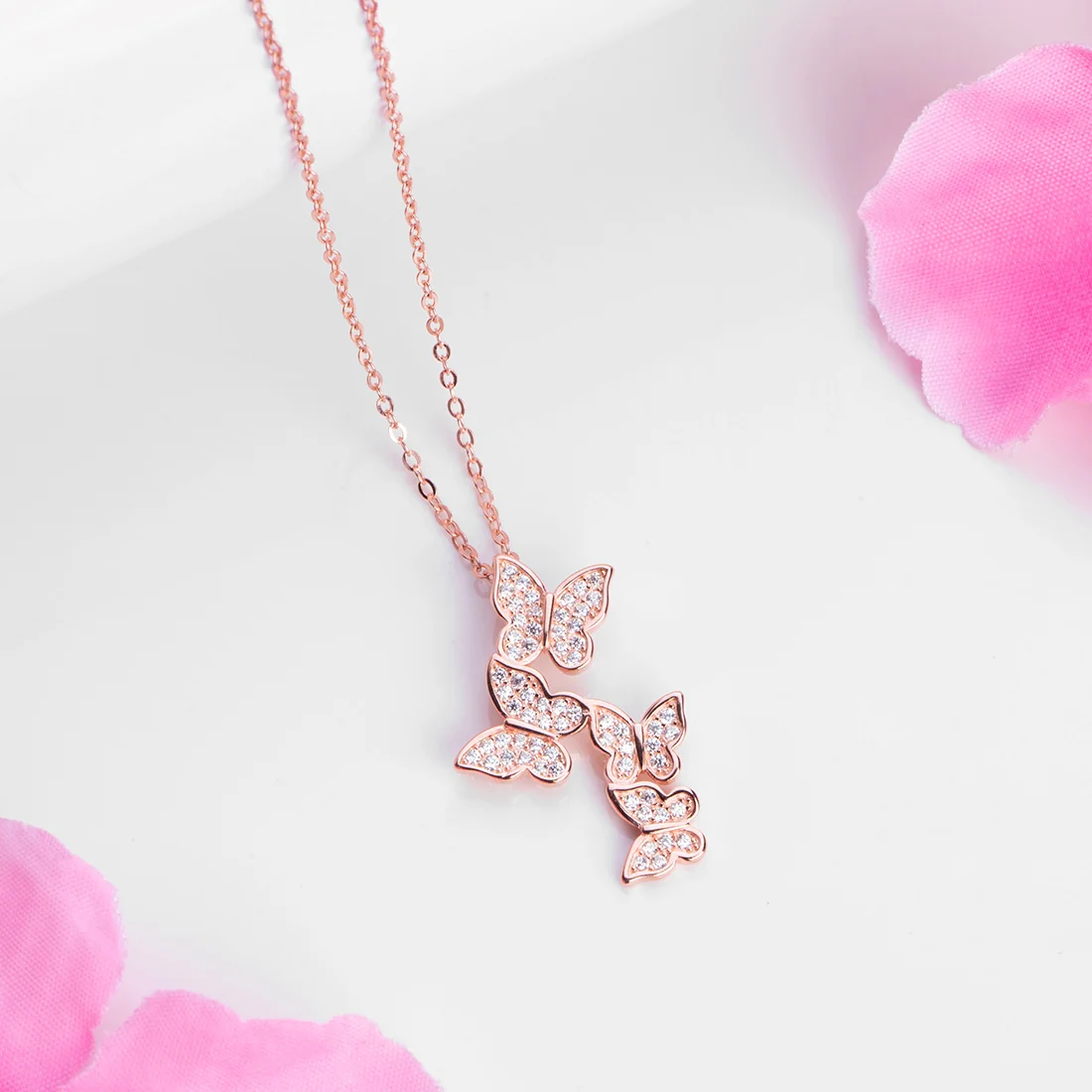 Butterfly Elegance CZ Rose Gold-Plated 925 Sterling Silver Necklace - Image 2