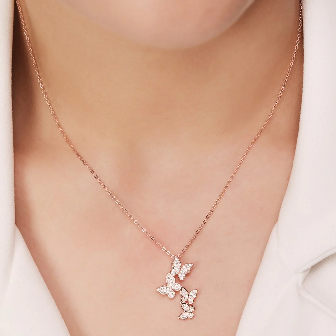 Butterfly Elegance CZ Rose Gold-Plated 925 Sterling Silver Necklace - Image 3