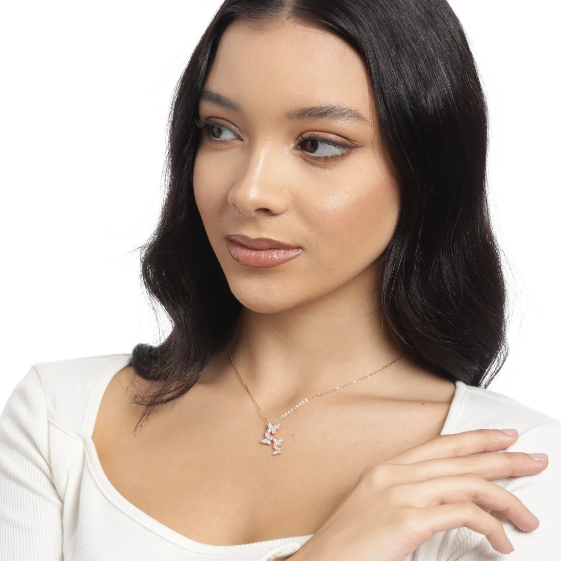 Butterfly Elegance CZ Rose Gold-Plated 925 Sterling Silver Necklace - Image 4