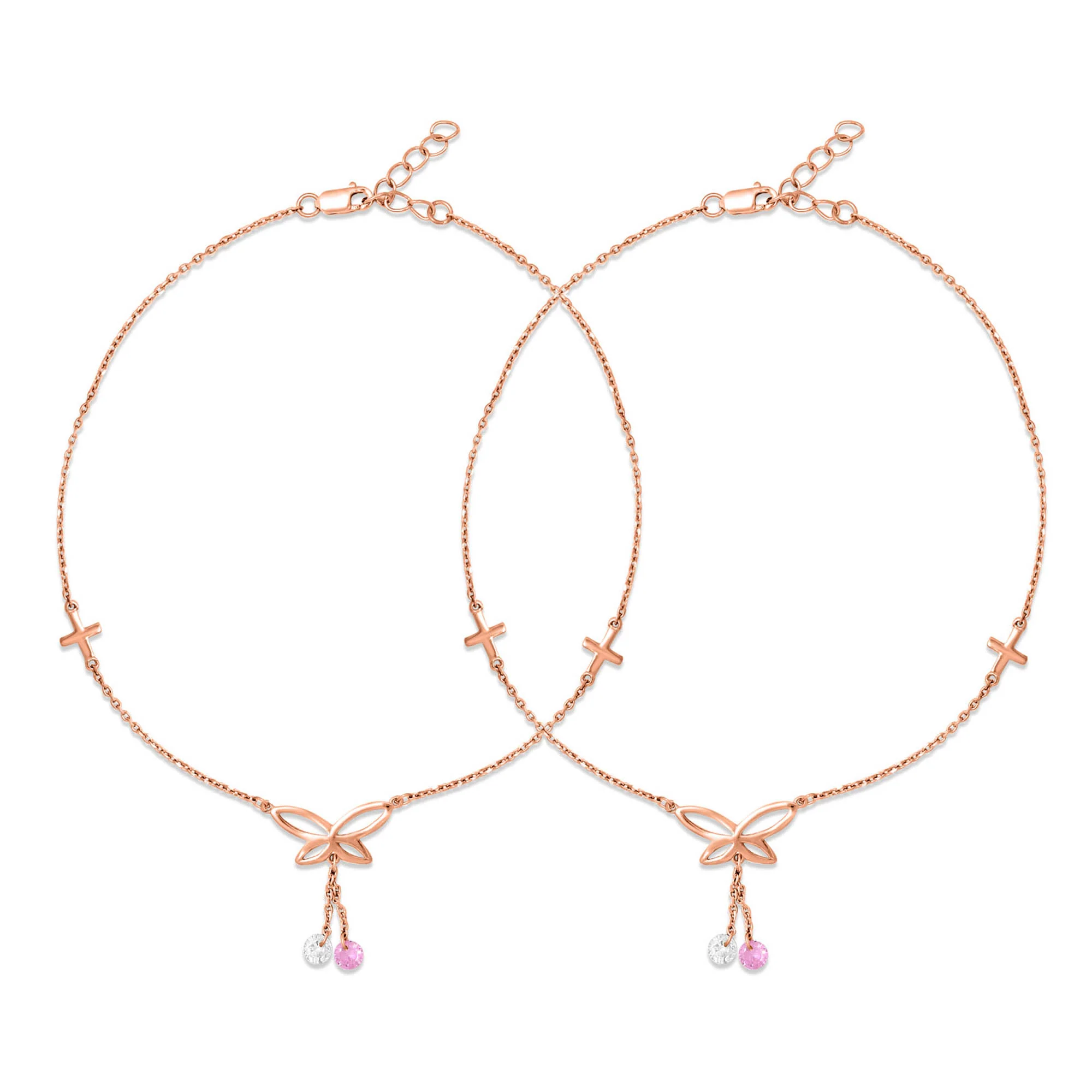 Butterfly Rose Gold Plated 925 Sterling Silver Charm Anklet - Image 6