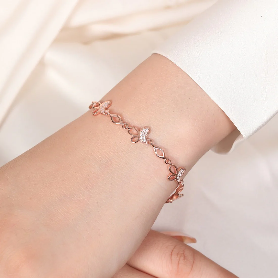 Butterfly Whimsy Rose Gold Plated 925 Sterling Silver Butterfly Bracelet - Image 2