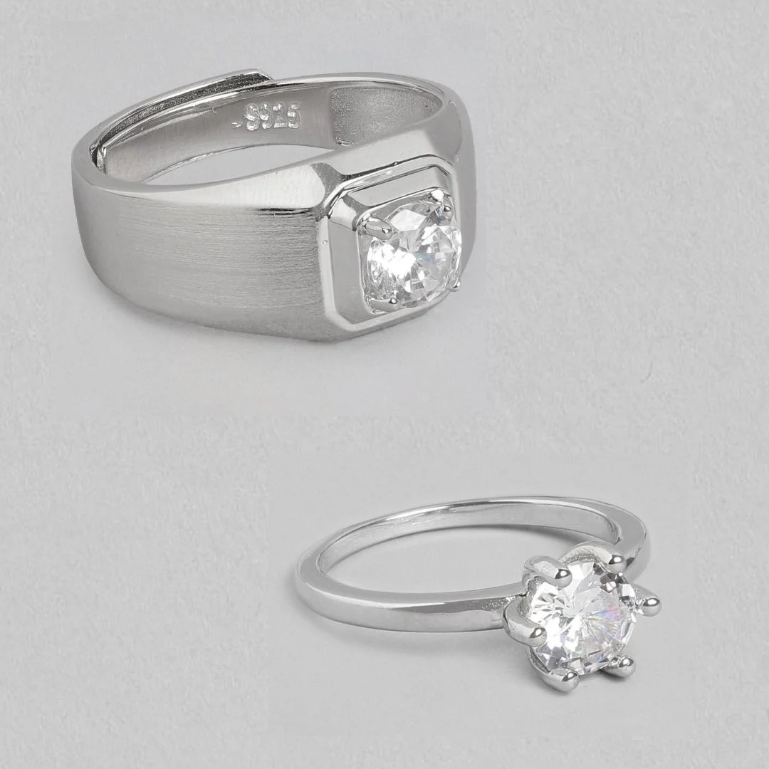 Celestial Bond Rhodium-Plated 925 Sterling Silver Couple Ring (Adjustable) - Image 7