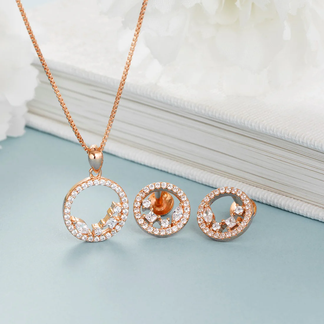 Celestial Circle of Elegance Rose Gold-Plated CZ 925 Sterling Silver Jewelry Set - Image 2