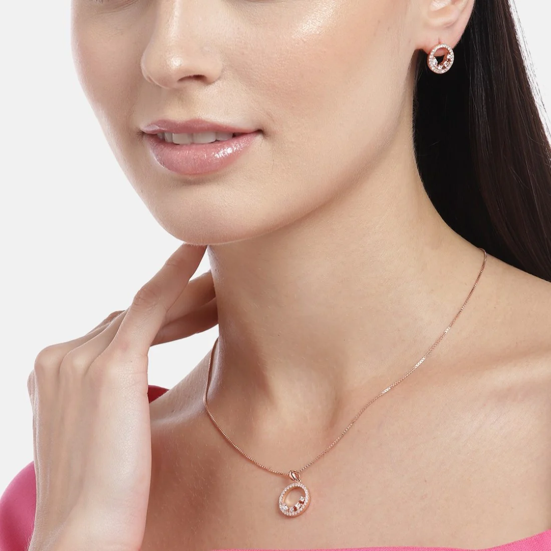 Celestial Circle of Elegance Rose Gold-Plated CZ 925 Sterling Silver Jewelry Set - Image 3