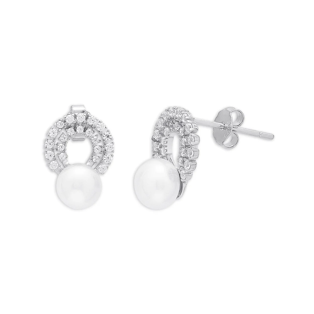 Celestial Pearl Elegance Rhodium-Plated 925 Sterling Silver Circle Earrings - Image 3