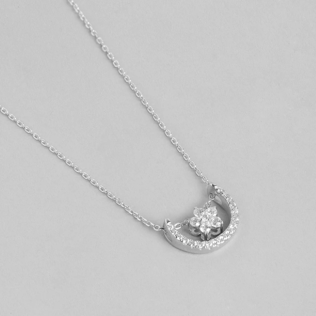 Celestial Radiance CZ Charm Rhodium-Plated 925 Sterling Silver Necklace - Image 4