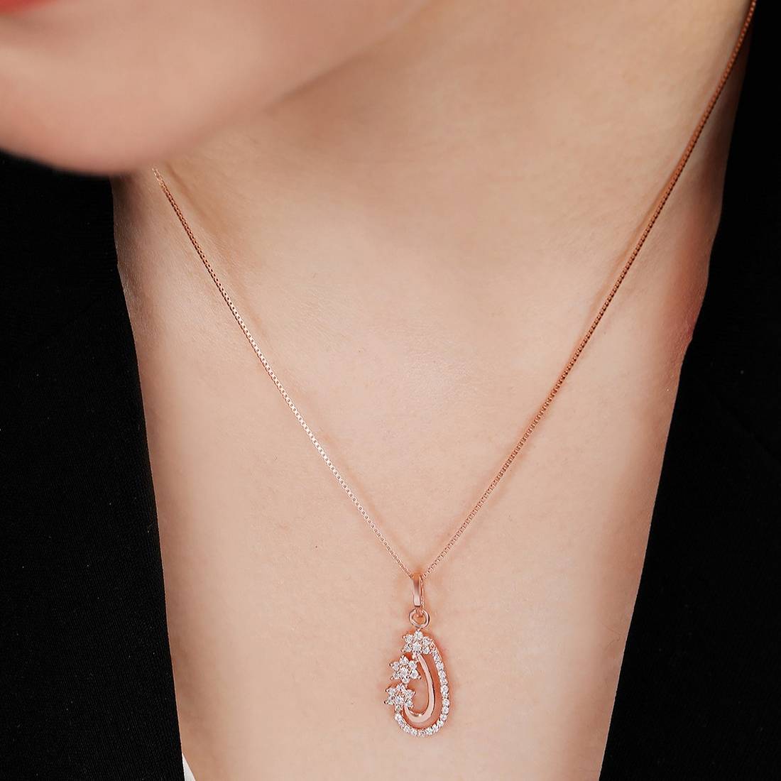 Celestial Teardrop Rose Gold-Plated 925 Sterling Silver Pendant with CZ - Image 3