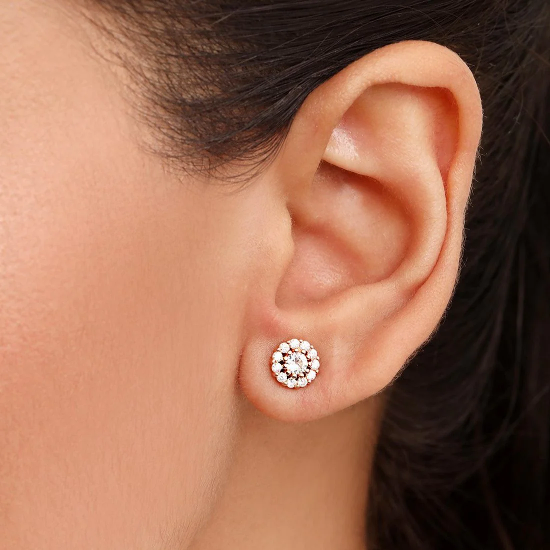 Charming Rose Gold 925 Sterling Silver Flower Stud Earrings - Image 5